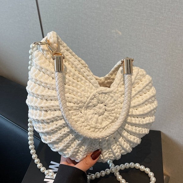 Inside view of handmade woven bag with phone pocket