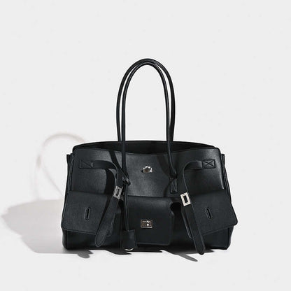 Women's Large Capacity Commuter Shoulder Tote – Wings Style PU Leather Handbag with Lock Closure