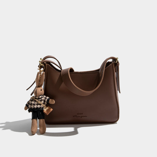Black PU leather shoulder bag with high-quality texture
