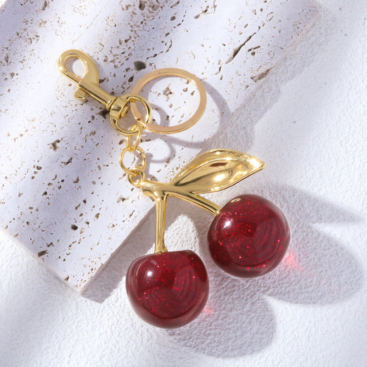 Cherry-shaped metal bag charm for women