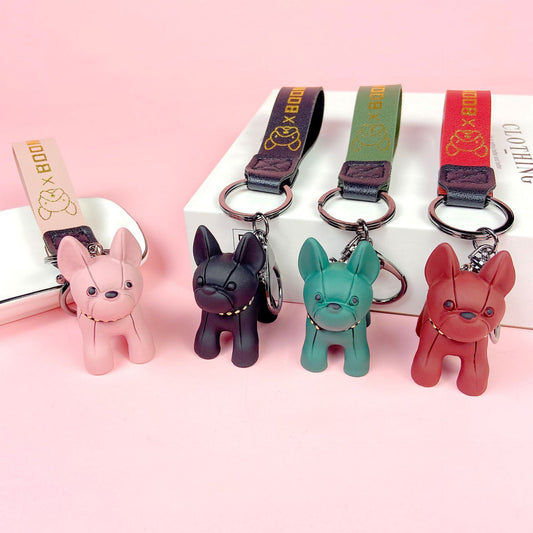 Cute cartoon bulldog keychain for backpacks