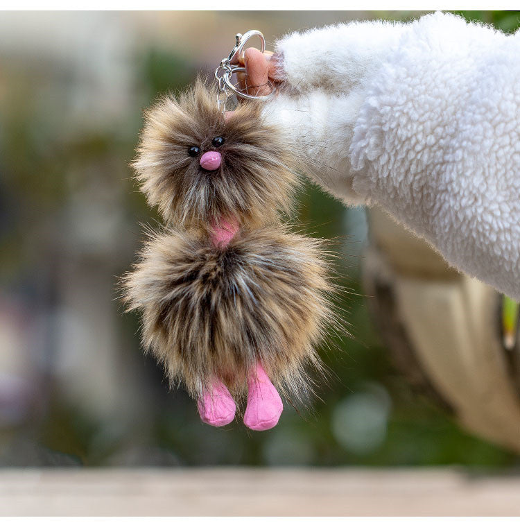 Cute ugly ostrich keychain with colorful feathers