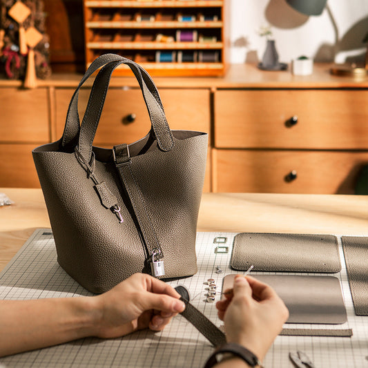 DIY locking leather handbag kit for women in elephant grey