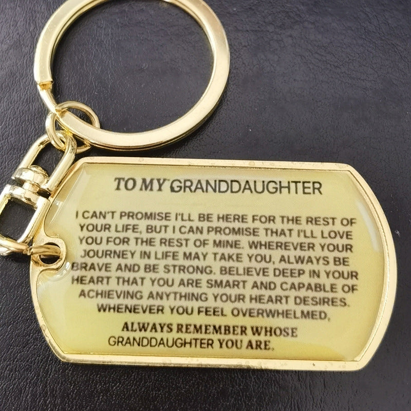 Gold keychain with engraved message for granddaughter 
