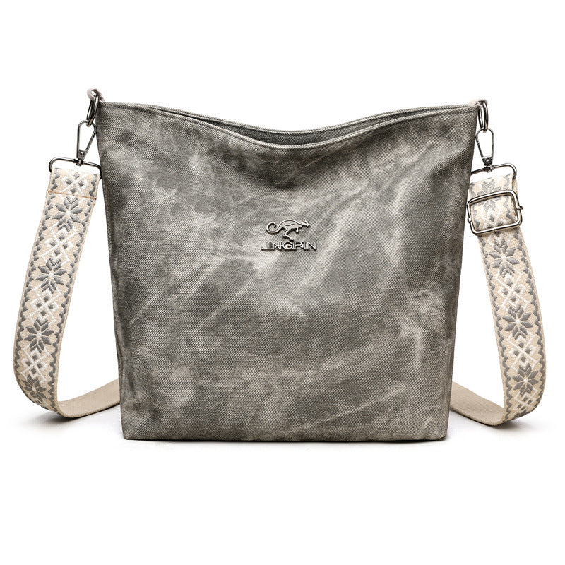 Gray PU leather large capacity crossbody bag for women