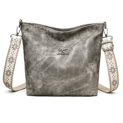 Gray PU leather large capacity crossbody bag for women