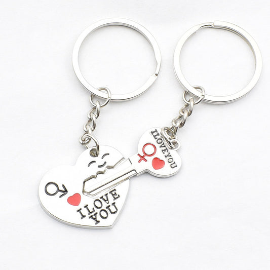 Heart-shaped couple keychain in silver