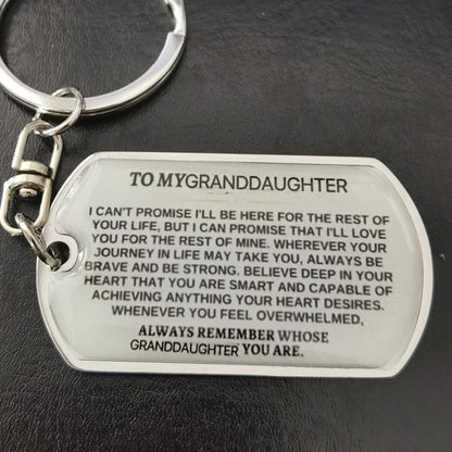 Keychain with engraved message to granddaughter
