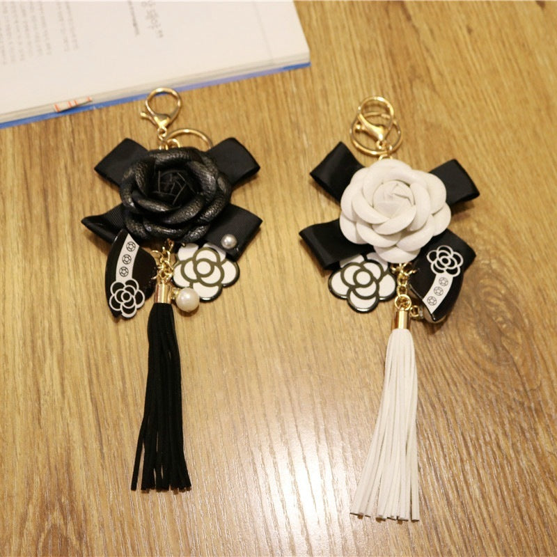 Korean PU leather tassel keychain