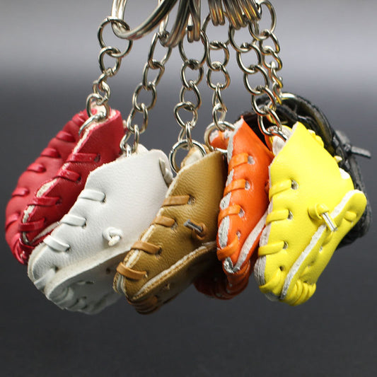 Leather baseball glove keychain charm