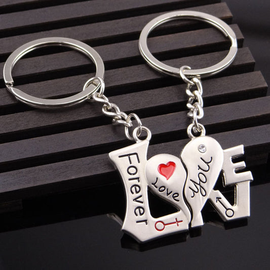 Love letter couple keychain in silver