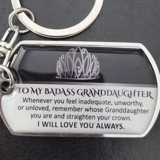 LuxeBlackBag “To My Badass” engraved metal keychain