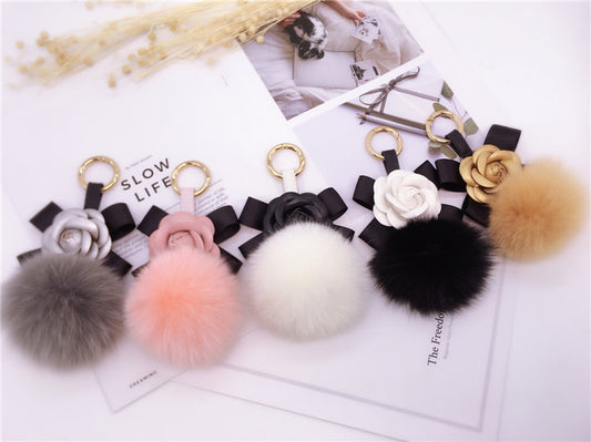 LuxeBlackBag camellia keychain with bow
