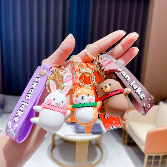 LuxeBlackBag dancing white rabbit keychain