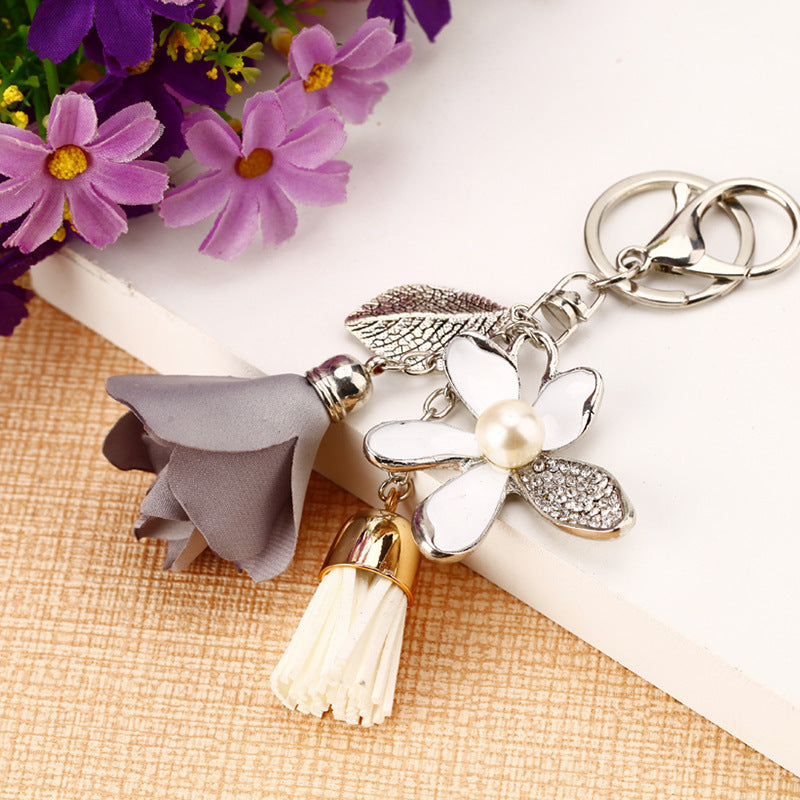 LuxeBlackBag floral metal keychain