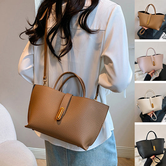 Milky white litchi PU leather bucket shoulder bag