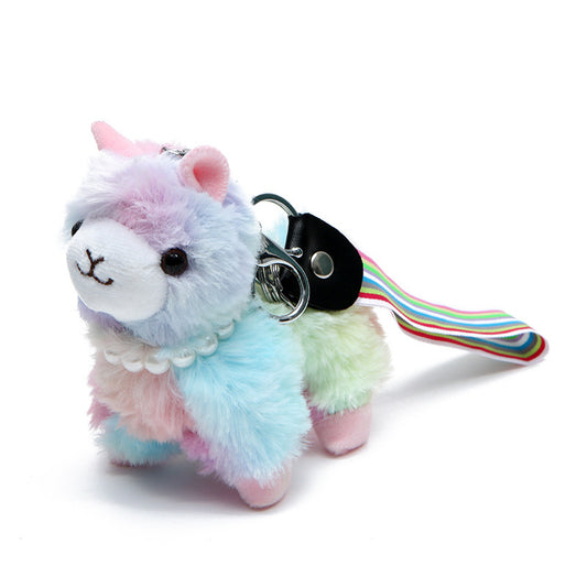 Plush alpaca keychain with clip