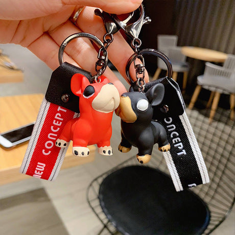 Puppy keychain in green with rope