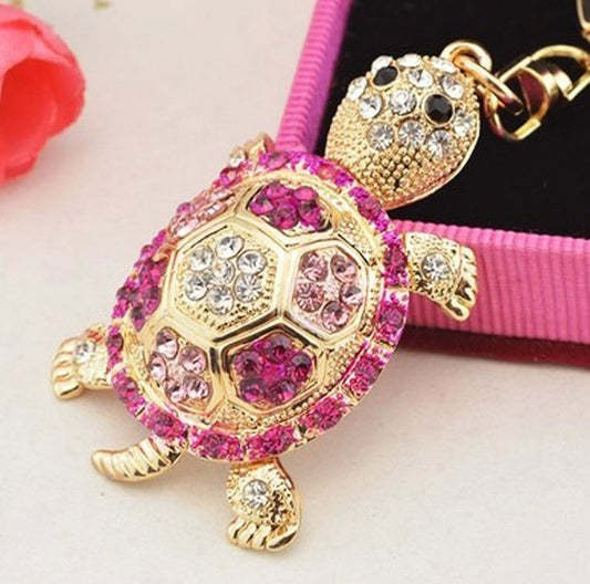 Rhinestone tortoise keychain for women