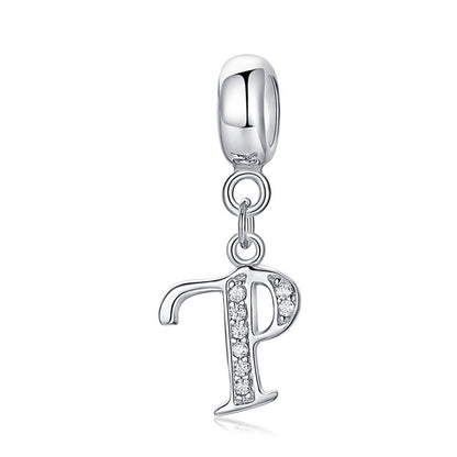 Silver charm with letter P