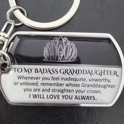 Stainless steel keyring with engraved message