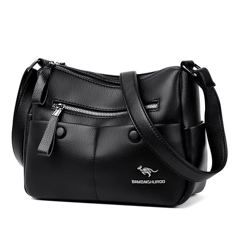 Back view of all-matching soft PU shoulder bag