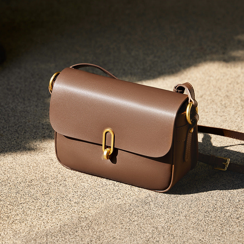 Beige and coffee cowhide shoulder bag