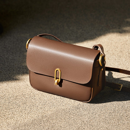Beige and coffee cowhide shoulder bag
