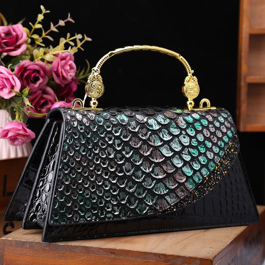Black contrast color leather messenger bag
