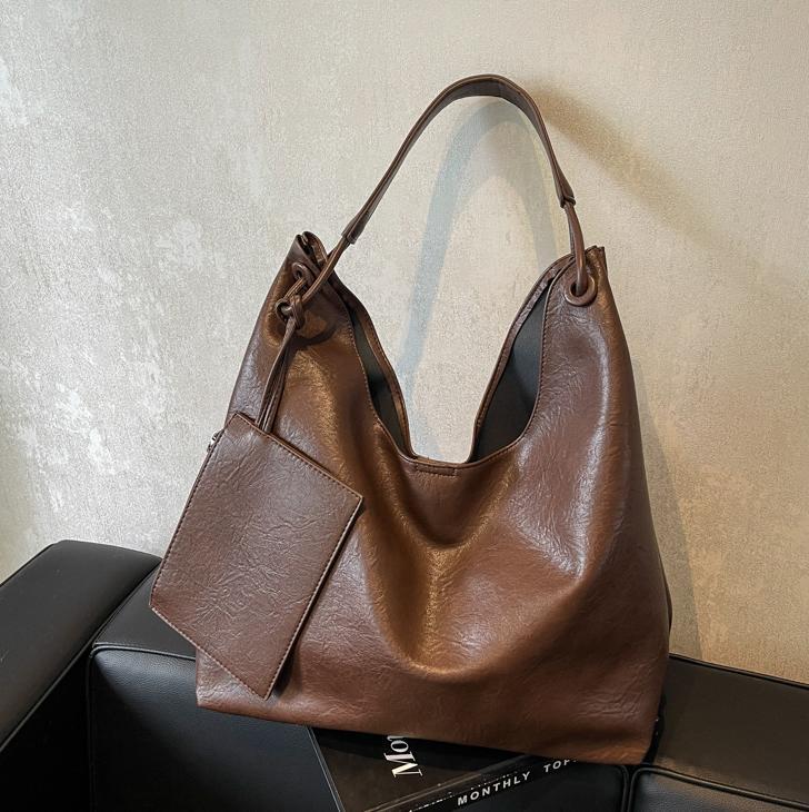 Black PU leather casual shoulder bag for women