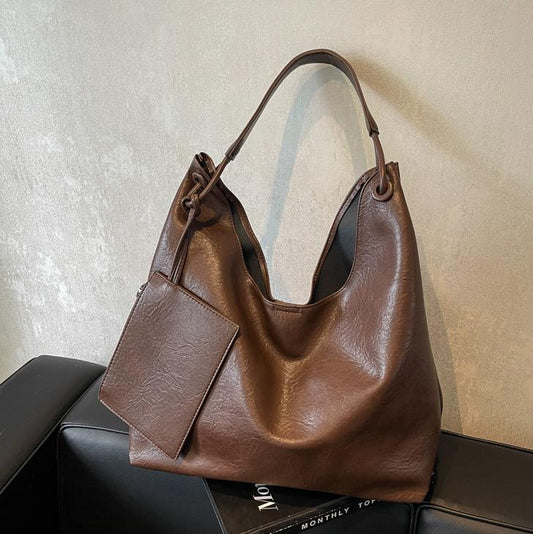 Black PU leather casual shoulder bag for women