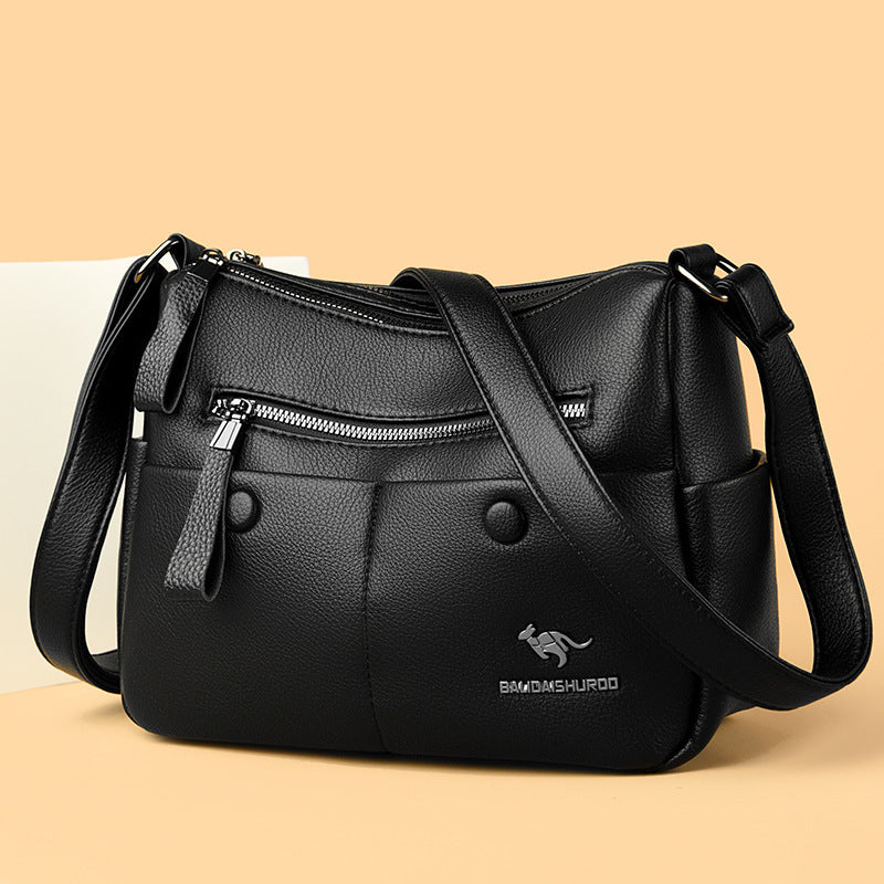 black PU leather shoulder tote for women with soft structure