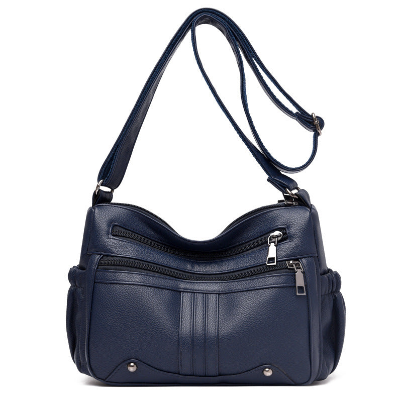 Blue large capacity shoulder tote bag for daily use