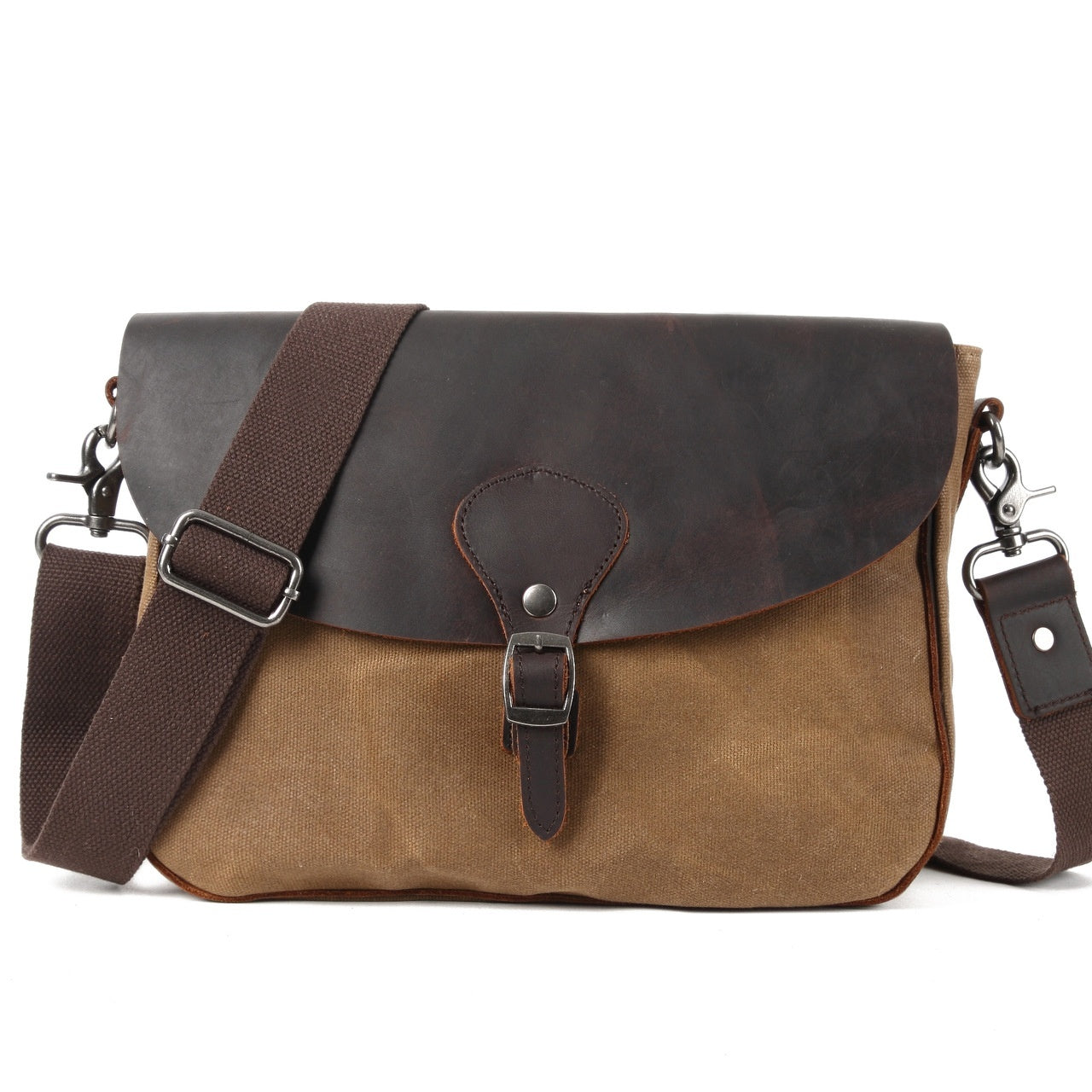 Khaki canvas crossbody shoulder bag