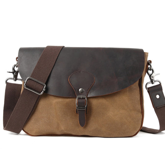 Khaki canvas crossbody shoulder bag