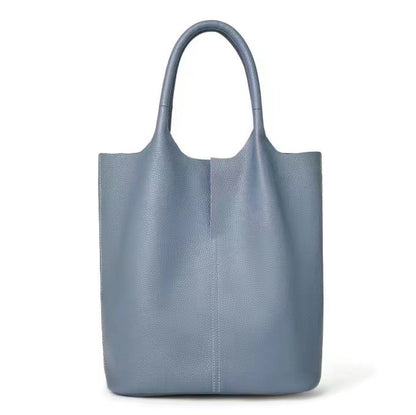 Front view of caramel genuine leather minimalist tote