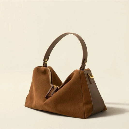 Women's cowhide leather handbag in black and brown