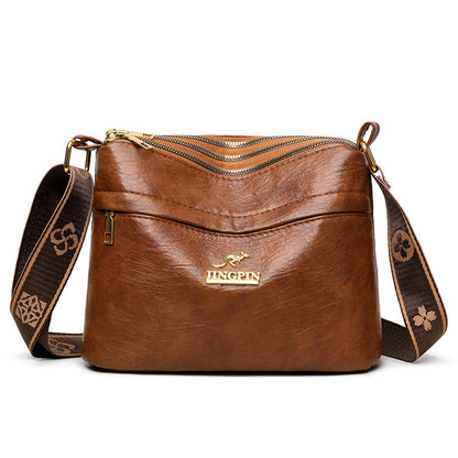 Crocodile pattern brown PU leather crossbody bag