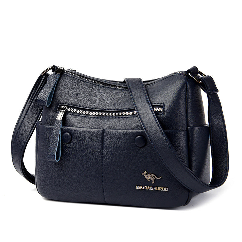Dark blue PU leather shoulder bag for daily use