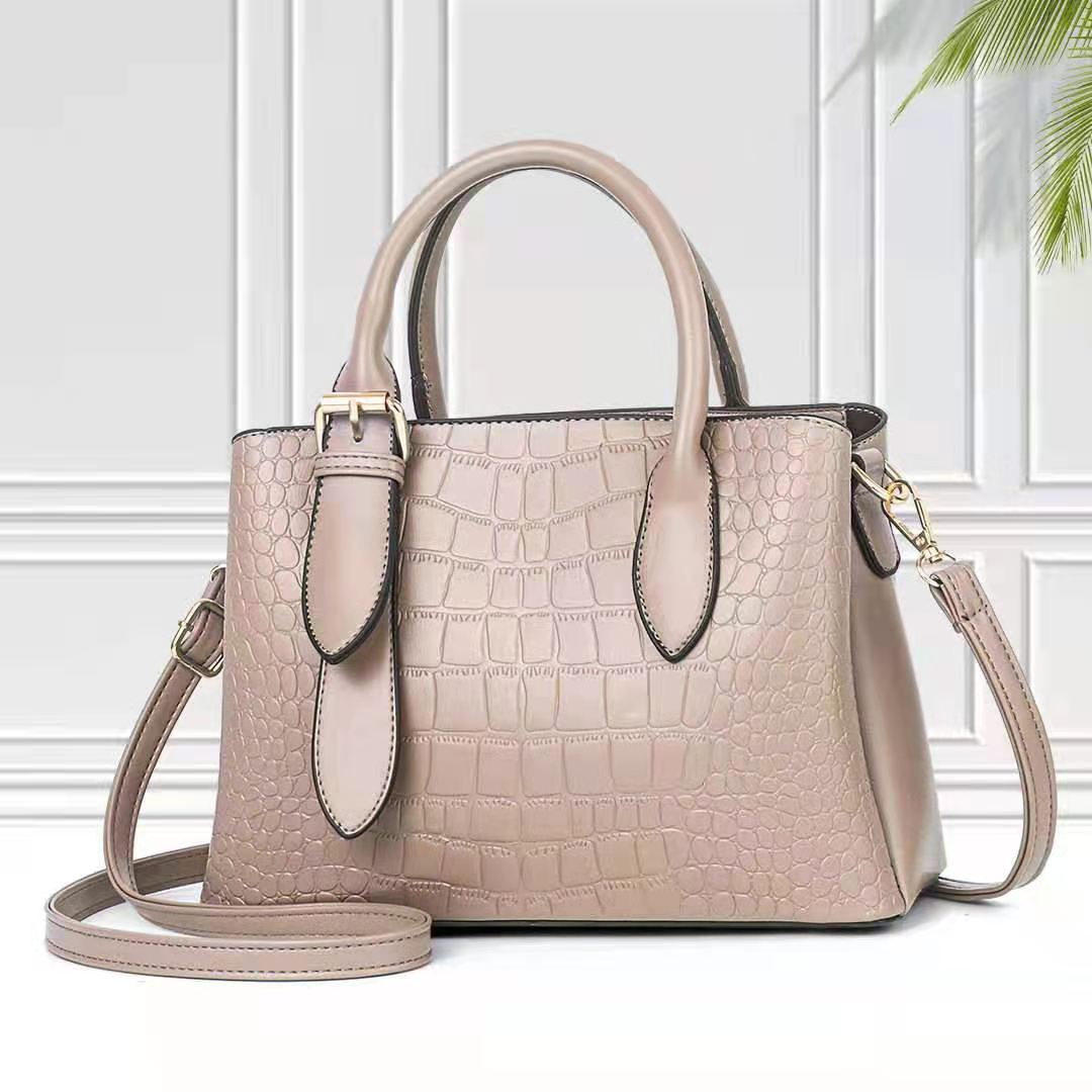 Side profile of PU leather commuter tote with double straps