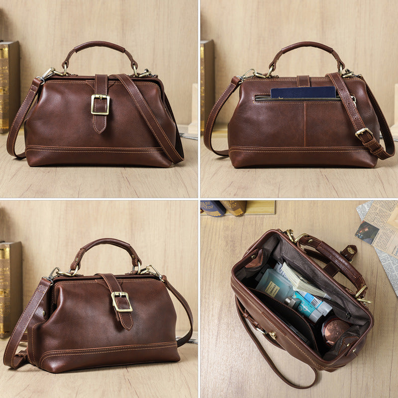 Top layer cowhide bag with adjustable shoulder and crossbody strap options