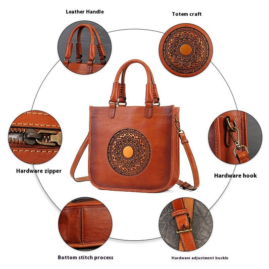 Artistic Chinese leather crossbody with sewing thread