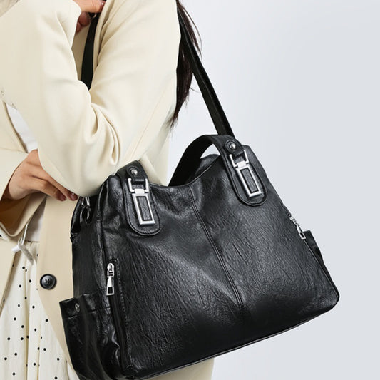 Front view of European & American style women’s PU leather tote bag