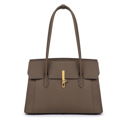 Women's Large Capacity Genuine Leather Tote – Solid Color Shoulder Bag