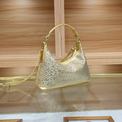Glamorous women’s evening bag in PU leather with diamond detail