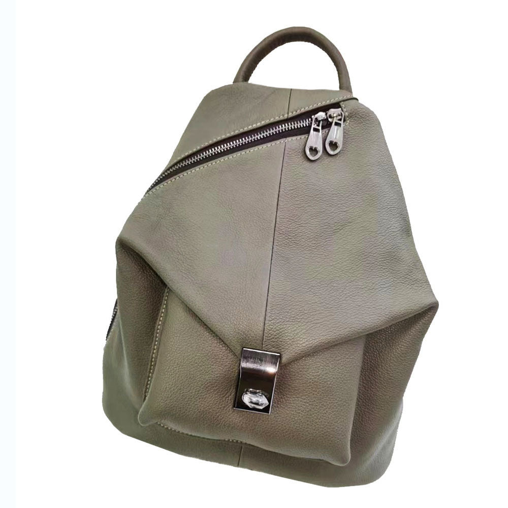 Green genuine leather backpack ideal for travel and casual wear