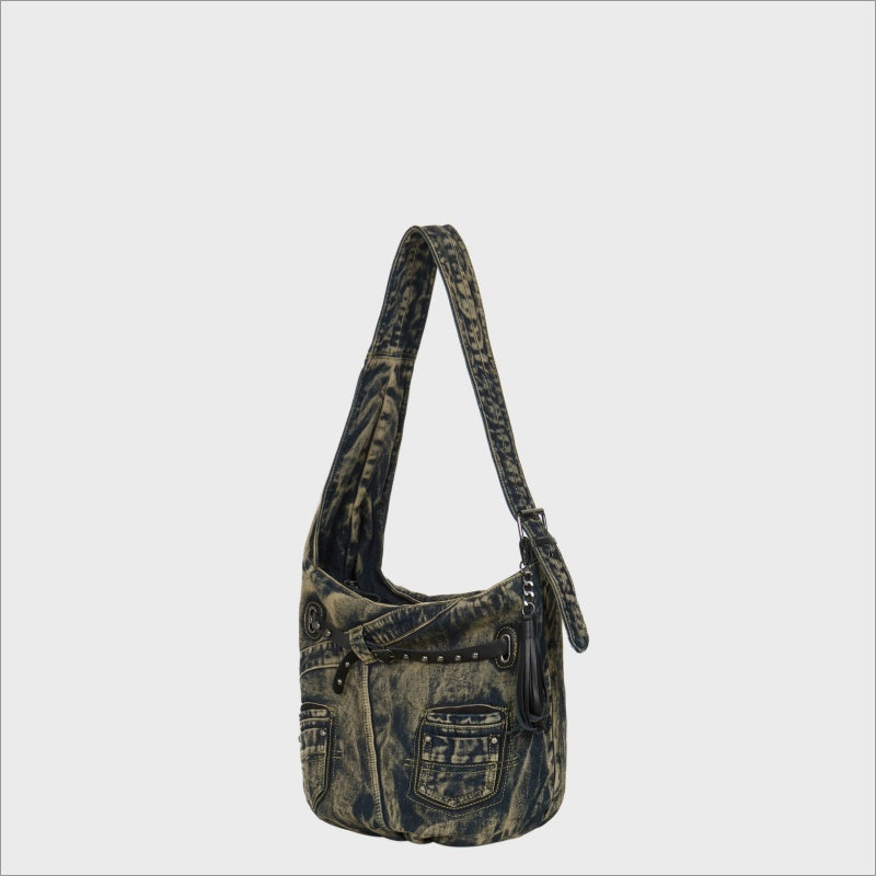 Edgy grunge-style washed denim bag