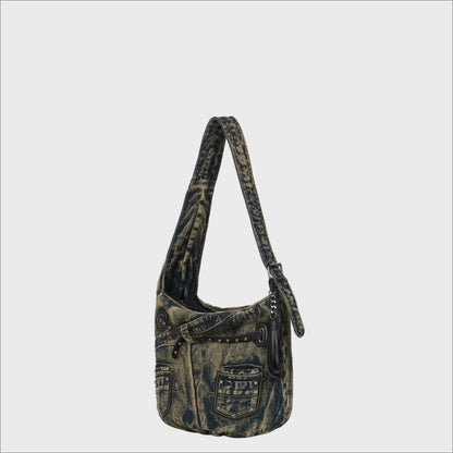 Edgy grunge-style washed denim bag
