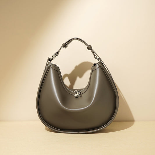 Women's khaki leather dumpling handbag