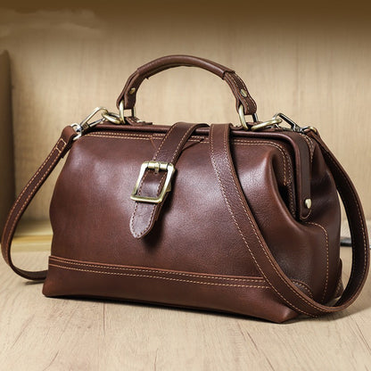 Interior compartments of large capacity cowhide leather shoulder bag